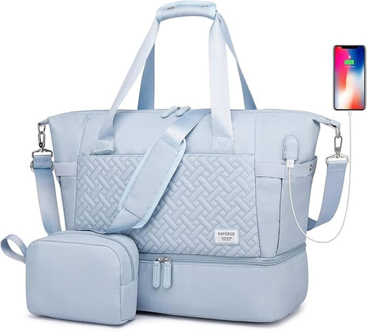 Duffle Bag for Travel, Weekender Bag with Shoe Compartment, Carry On Overnight Bag for Women with Toiletry Bag, Gym Bag with Wet Pocket, Hospital Bags for Labor and Delivery Beige