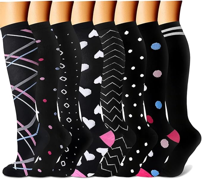 CHARMKING Compression Socks for Women & Men Circulation (8 Pairs) 15-20 mmHg is Best Support for Athletic Running,Hiking