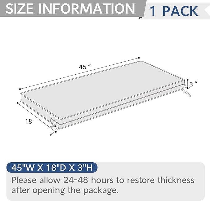 Outdoor Bench Cushion, Patio Furniture Cushion 45 x 18 x 3 Inch, Water Resistant Garden Sofa Swing Pad Settee Loveseat Couch Replacement Cushion, 1 Pack,Damask Red