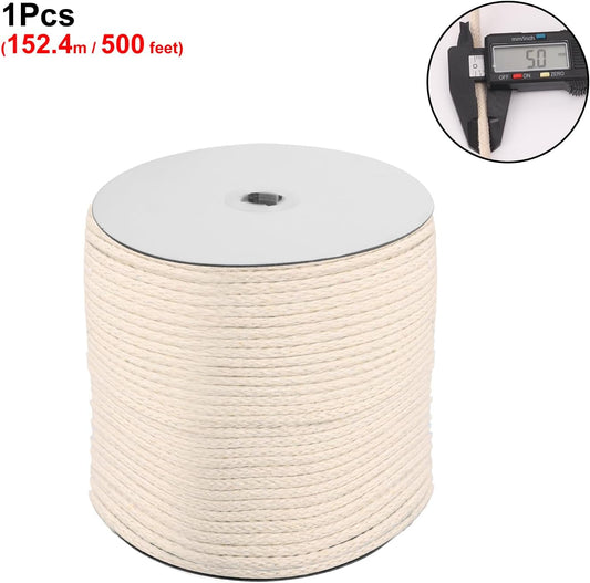 3/16 Inch Cotton Clothesline Rope - 500 Feet All-Purpose Outdoor Clothesline Rope, Soft White Cotton Rope for Laundry & Crafts