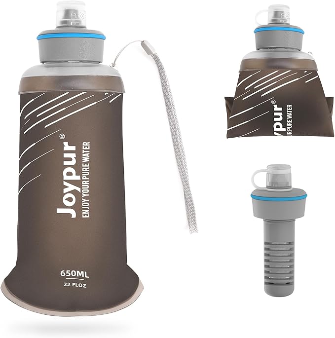 Collapsible Squeeze Water Filter Bottle - 650ml with Filter with NSF/FDA Certification Befree or Peak Series replacement for Hiking,Running,Camping,Travel,Cycling,and Fishing,BPA-Free(Gray)