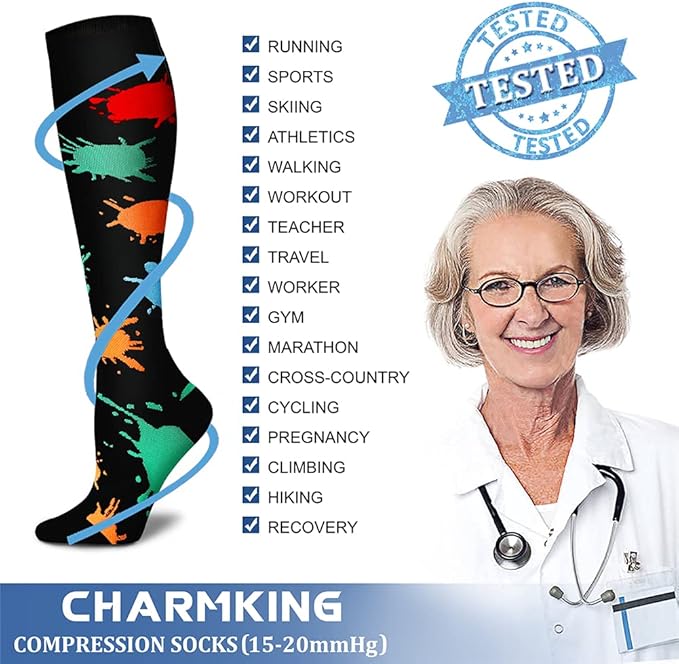 CHARMKING Compression Socks for Women & Men Circulation (8 Pairs) 15-20 mmHg is Best Support for Athletic Running,Hiking
