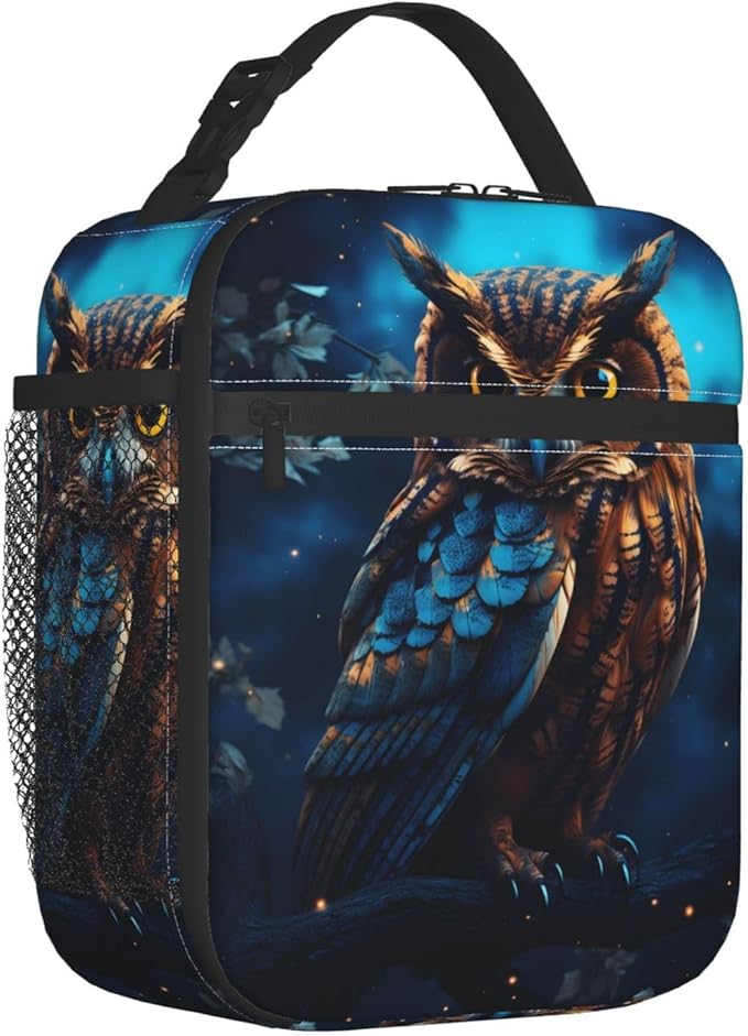 Cool Owl Lunch Box for Kids,Bird Insulated Bag for Student,Animal Reusable Thermal Insulation Cooler Tote Bags for School Work Picnic Camping Outdoor Gifts (Owl Blue)