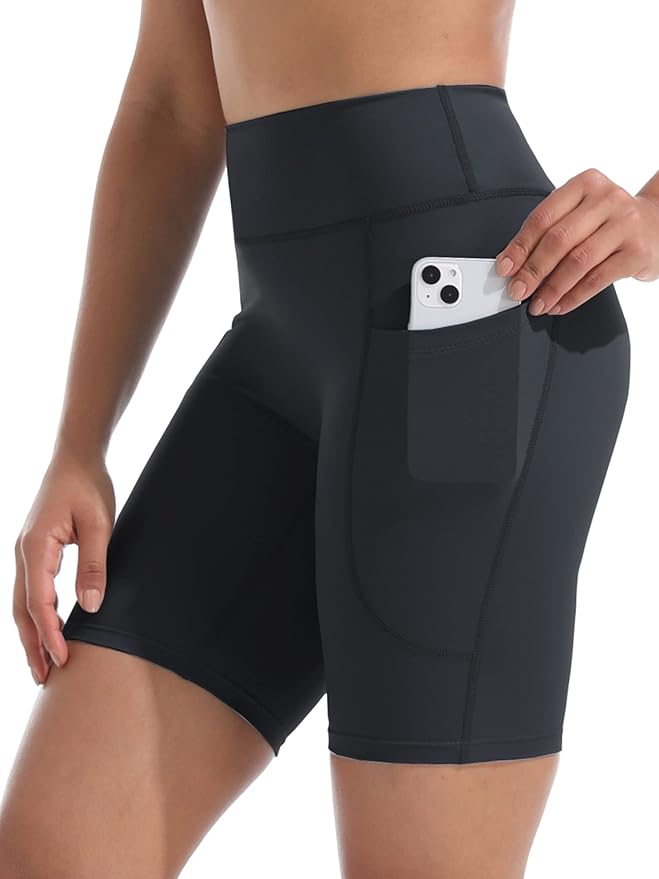 CADMUS Women's High Waist Spandex Yoga Shorts for Bike Running Two Side Pockets