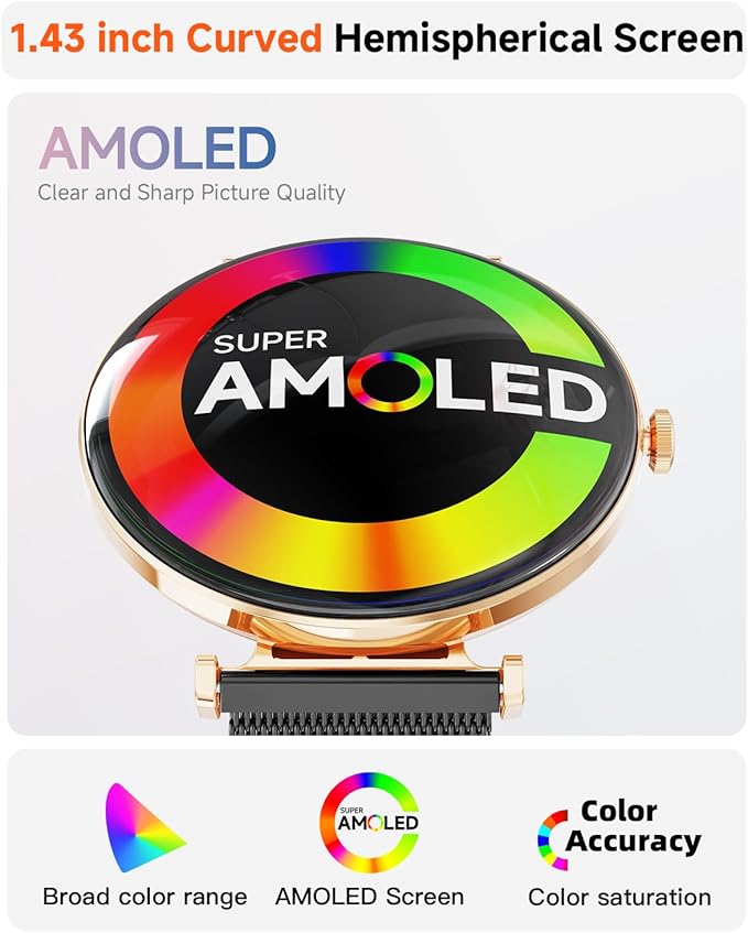 Hwagol Smart Watches for Women Men[Calls/Metal Thin] for Android iPhone Compatible,1.43" Micro-Spherical AMOLED Screen,IP68 Waterproof Fitness Tracker Heart Rate/SpO2/Sleep Monitor/Pedometer