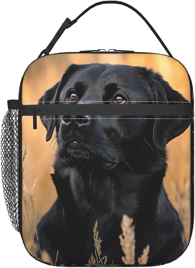 Cute Dog Lunch Box for Kids,Puppy Insulated Bag for Student,Pet Lovers Reusable Thermal Insulation Cooler Tote Bags for School Work Picnic Camping Outdoor Gifts (Black Lab Labrador)