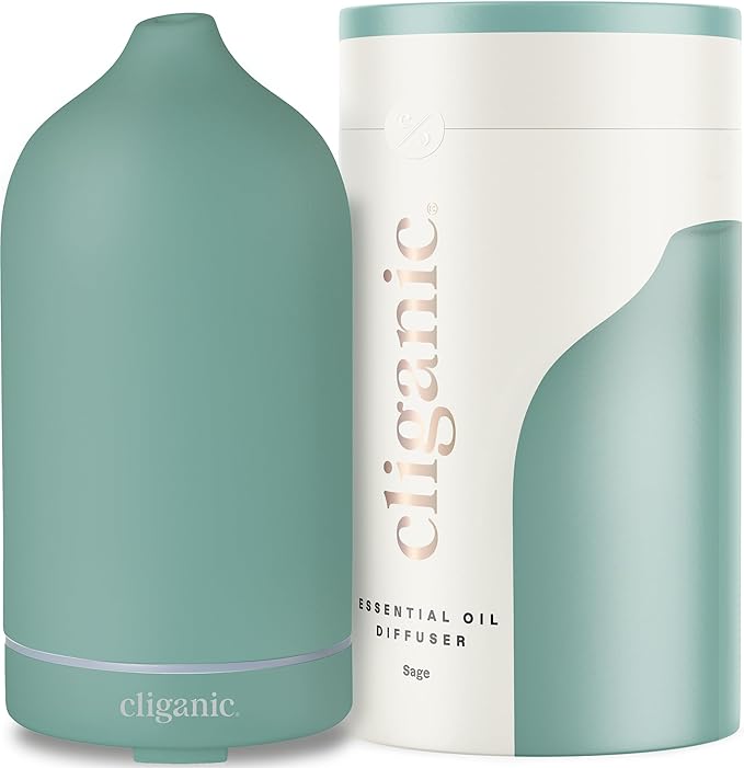 Cliganic Ceramic Diffuser (Sage), 100ml Ultrasonic for Essential Oils Aromatherapy, Home & Office