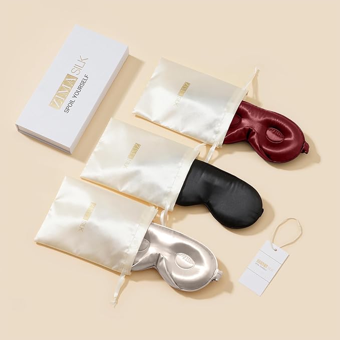 ZIMASILK Adjustable 22 Momme 100% Mulberry Silk Sleep Mask, Upgraded 3D Contoured Cup Eye Mask for Sleeping, Super Soft & Breathable Blindfold, Blackout for Deep Sleeping (Beige)