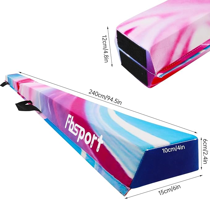 FBSPORT 8ft/6ft Balance Beam: Folding Floor Gymnastics Equipment for Kids Adults,Non Slip Rubber Base, Gymnastics Beam for Training, Practice, Physical Therapy and Professional Home Training