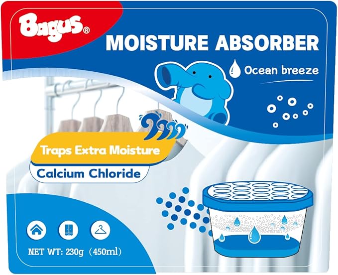 Bagus Moisture Absorbers Boxes (4 Pack) - 10.5 Oz Dehumidification Containers for Closet, Bathroom, Storage, Kitchen, Car, RV, Boat | Long-Lasting Humidity Control & Odor-Free Solution(Ocean Breeze)