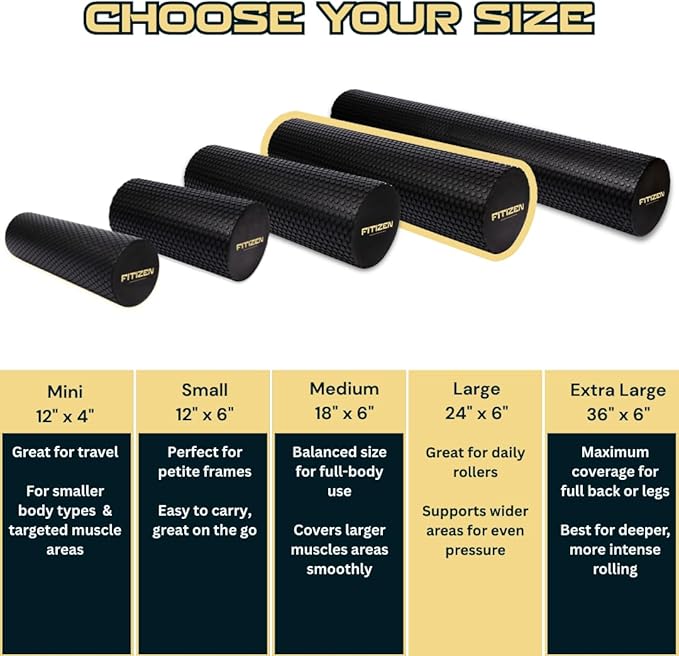 Fitizen Foam Roller – Muscle Massage Rehab Stiff Back Pain Physical Therapy Deep Tissue Firm Exercise Equipment Home Gym Stress Yoga Pilates for The Fit Citizen by FitNation