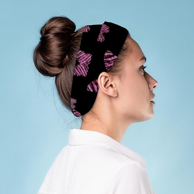 Workout Headband for Women, Butterfly on Black Background Hairband Non Slip, Sports Headband for Yoga, Running, Gym Fitness