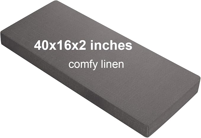 40x16x2 Linen Bench Cushion, Strengthen Breathable Indoor Seat Cushions, High-Density Bench Pad with Anti-Slip Bottom, Indoor Cushion for Bay Window Porch Furniture - Grey