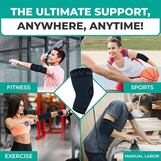 MODVEL [2 Pack Elbow Brace - Compression Support Sleeve for Joint Pain Relief, Recovery, Tendonitis, Tennis & Golfer's Elbow - Workout & Weightlifting Arm Wrap - For Men & Women. (Blue)