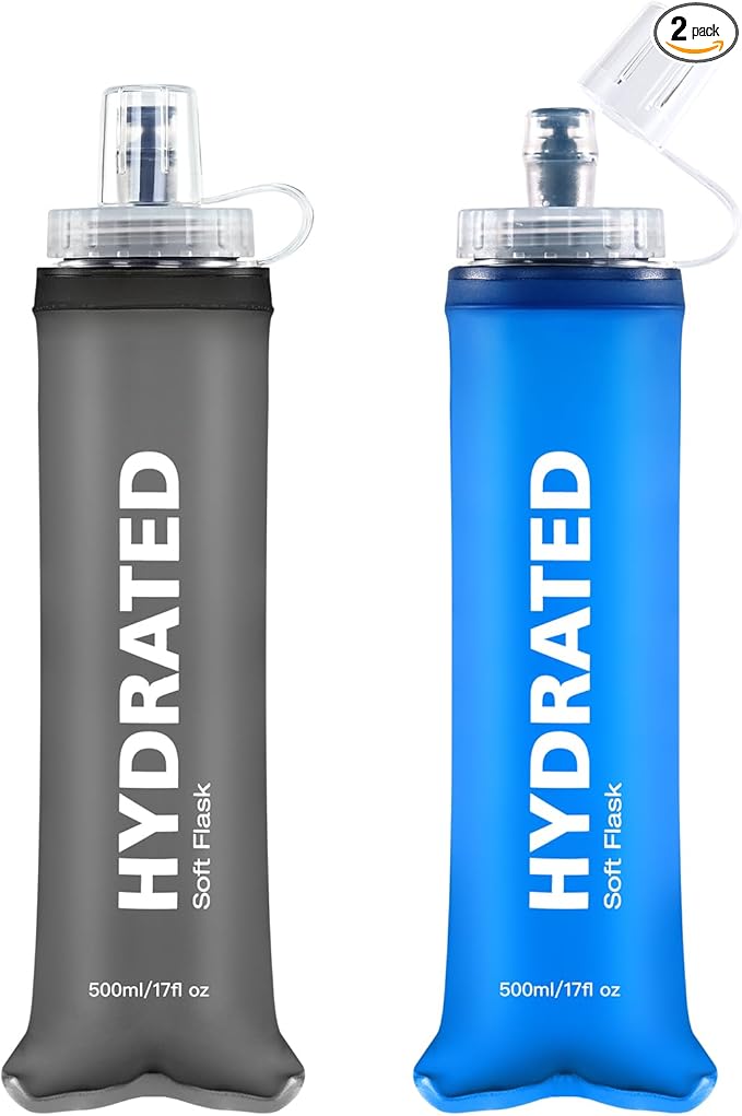 500ml Soft Flask 2Pack, TPU Collapsible Soft Water Bottle, 17oz Foldable TPU Bottles for Hydration Pack BPA-Free, Running Lightweight Water Bottle for Hiking Cycling Climbing Running