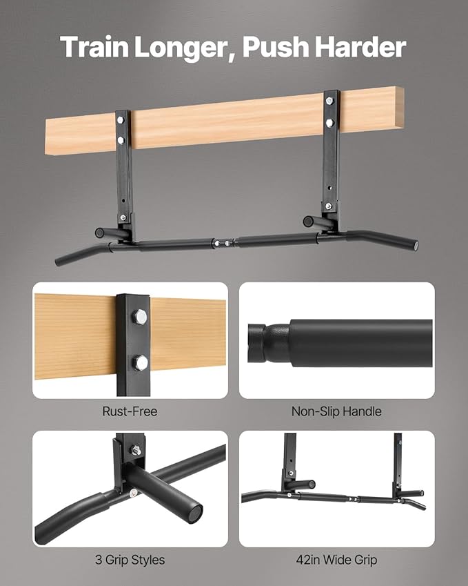 VEVOR Joist Mount Pull Up Bar, Ceiling Mounted Chin Up Bar for Home Gym, Multi-Grip Pull Ups, 42 in Width Multifunctional Training Station, Heavy Duty Steel Upper Body Workout Bars, 440 lbs Capacity