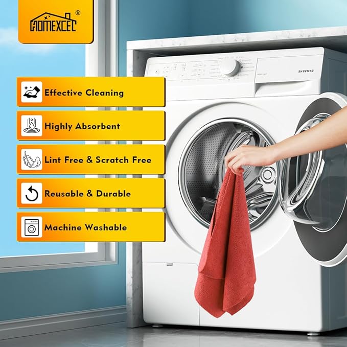 HOMEXCEL Red Shop Towels 100 Pack, Reusable Microfiber Cleaning Cloth Bulk, Multipurpose Microfiber Towels for Car, House and Kitchen, Highly Absorbent Cleaning Rags 11.5 x 11.5 inch