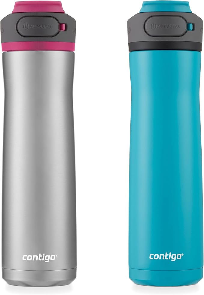 Contigo Cortland Chill 2.0 Vacuum-Insulated Stainless Steel Water Bottle Spill-Proof Lid Preserves Temperature for Hours 24oz 2-Pack Juniper & Dragonfruit Ideal for Travel and Daily Use