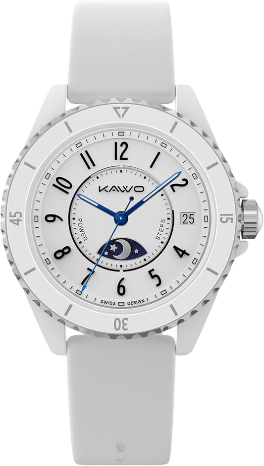 KAVVO Oyster Mini 38mm Bluetooth Smartwatch for Women, 1.1'' Delicate AMOLED Always-On Display, Rotating Bezel, Fitness Tracker with Female Health, Heart Rate Blood Oxygen Monitor(Ceramic White)