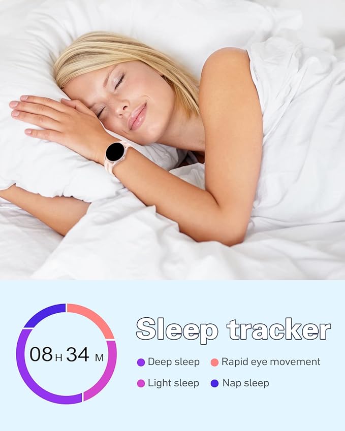 HUAKUA Smart Watches for Women Men (Answer/Make Calls) Compatible with iPhone/Android Phones, Round Smartwatch Digital Watch Fitness Tracker with Heart Rate Monitor Sleep Tracker Waterproof Pink