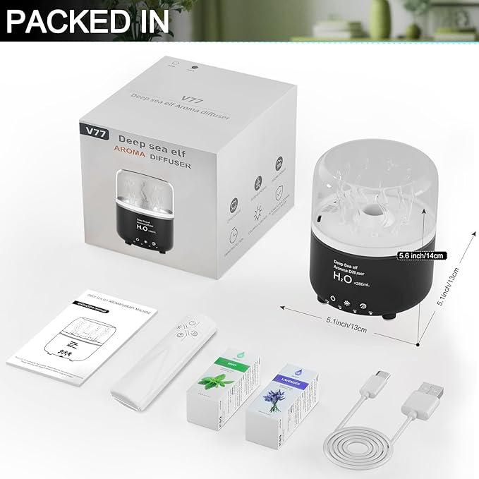 Morbou Essential Oil Diffuser with Jellyfish Spray & Sea Anemone Rotation, 280ml Ultrasonic Aromatherapy Machine,7-Color LED Night Light Quiet Mist for Bedroom, Remote Control