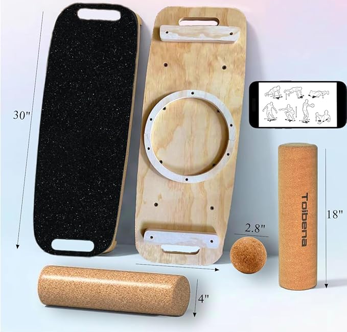 Balance Board trainer for Adults Kids，Hockey snowboard wobble board，450Lbs remarkable core trainer made of wood/Less Plastic