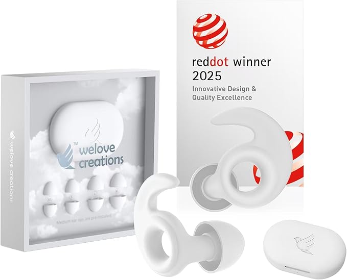 Welove Ultra-Comfy Ear Plugs with First-Ever UV Sanitizer—Reusable Earplugs for Sleep, Focus, Travel, and Noise Sensitivity |Hearing Protection |Customizable Fit | 18dB NRR Noise Reduction