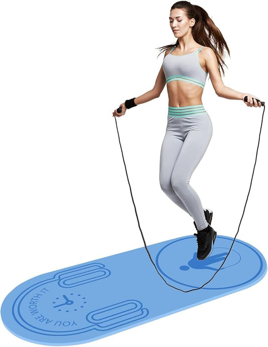 8/20/30mm Jump Rope Mat Fitness Exercise Mat Durable, Non-Slip, Workout Mats with Jump Rope & Carrying Bag for Home Gym Flooring (55"x 24")