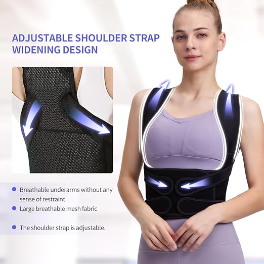 Fit Geno Back Brace Posture Corrector for Women and Men, Shoulder Straightener, Adjustable Full Back Support, Upper and Lower Back Pain Relief - Scoliosis, Hunchback, Hump, Thoracic, Spine Corrector (black, Small)