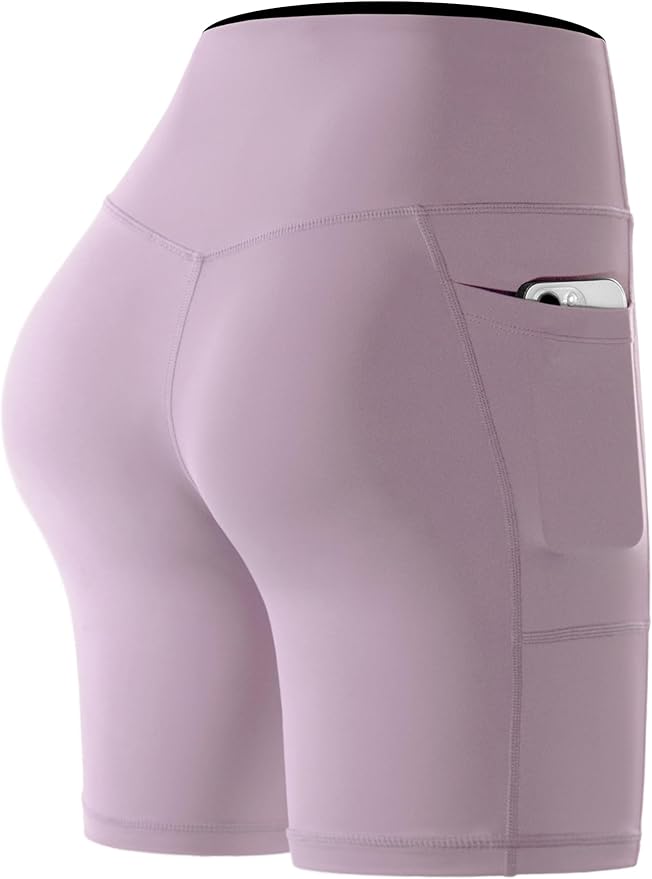 CADMUS Women's High Waist Spandex Yoga Shorts for Bike Running Two Side Pockets