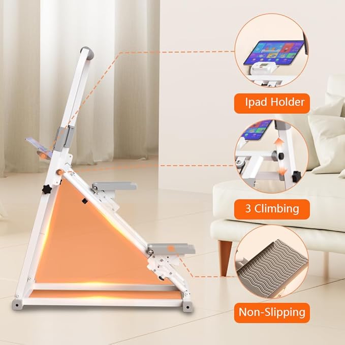 Foldable Stair Stepper Machine with Handles - Adjustable Stepper for Home Cardio, Low Impact Workout Equipment for Legs, Glutes & Weight Loss - Compact Stepping Machine, Easy Assembly White