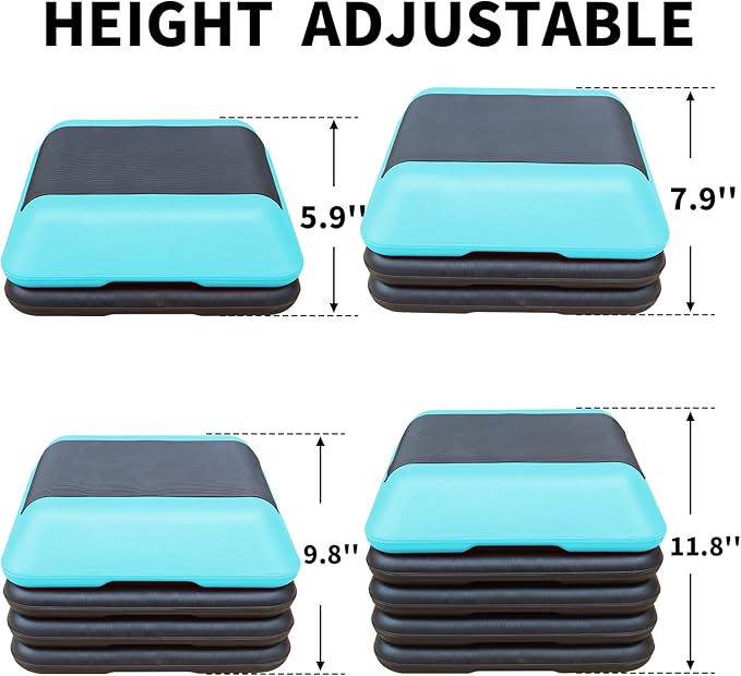 Aerobic Step Platform 30" × 14" Height Adjustable Workout Step for Fitness Strength Training with Risers Exercise Platform for Home Gym