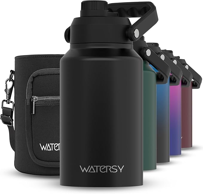 2/3 Gallon Water Bottle Insulated(Cold for 48 Hrs),BPA Free&Leak Proof,87oz Stainless Steel Water Jug/Flask,Big thermo,Large Water Bottle with Handle for Gym,Hiking,Camping,Black