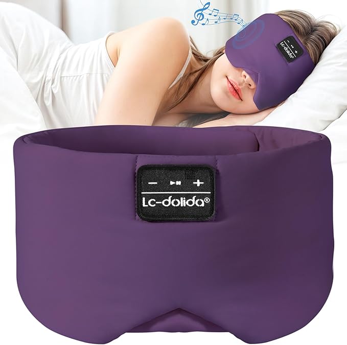 LC-dolida Sleep Mask with Bluetooth Headphones, Ice Silk Sleep Headphones with Bluetooth 5.4, Total Blackout Eye Mask for Sleeping, Sleep Soft Mask for Women Men, All Night Sleep, Travel(Purple)