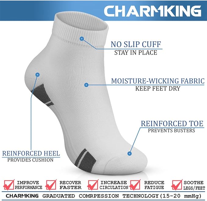 CHARMKING Compression Socks for Women & Men Circulation 15-20 mmHg is Best for Athletic Running Cycling Nurse Daily Wear