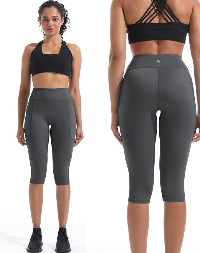 NELEUS Women's Tummy Control High Waist Capri Running Leggings Yoga Pants with Pocket