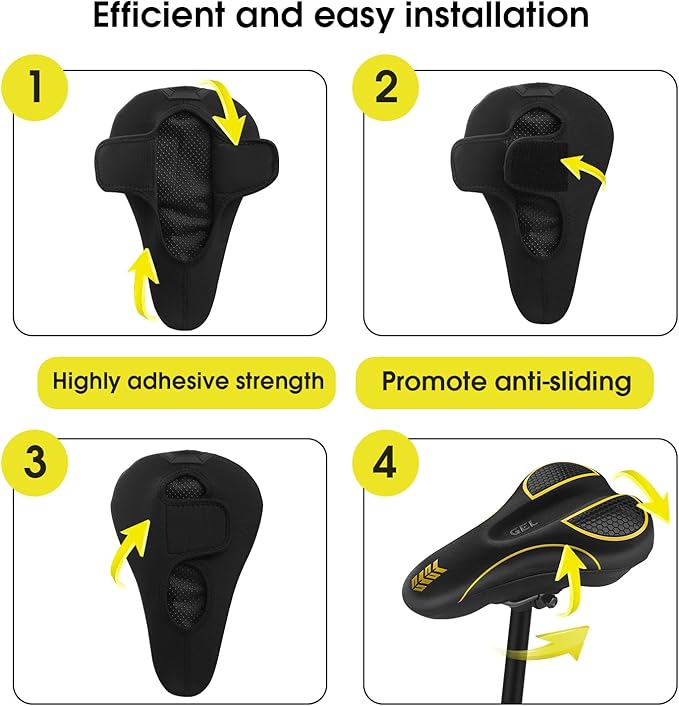 MSDADA Bike Seat Cushion - Gel Bike Seat Cover Padded for Men & Womens Comfort, Soft Bicycle Saddle Compatible with Exercise Spin Stationary Bike, for Indoor and Outdoor Cycling (Yellow)