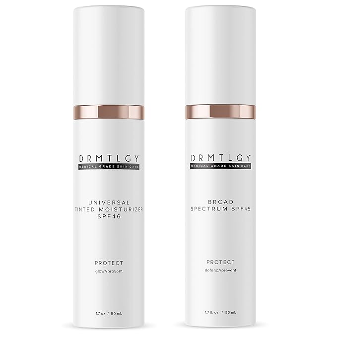 DRMTLGY Moisturizer with SPF 46 & Anti Aging Clear Universal Tinted SPF & Facial Sunscreen 2 Pack - Broad Spectrum Protection Against UVA and UVB Rays