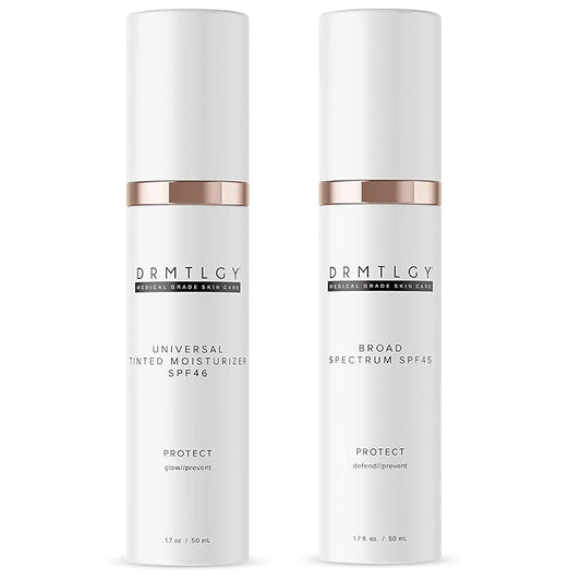 DRMTLGY Moisturizer with SPF 46 & Anti Aging Clear Universal Tinted SPF & Facial Sunscreen 2 Pack - Broad Spectrum Protection Against UVA and UVB Rays