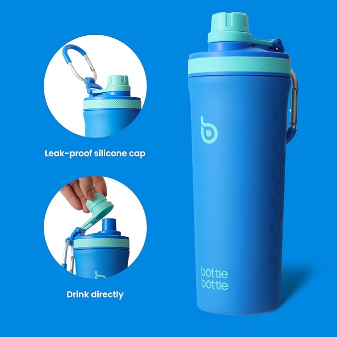BOTTLE BOTTLE 26 oz Insulated Shaker Bottle Insulated Water Bottle for Men and Women Protein Shaker for Gym Water Cup dark blue