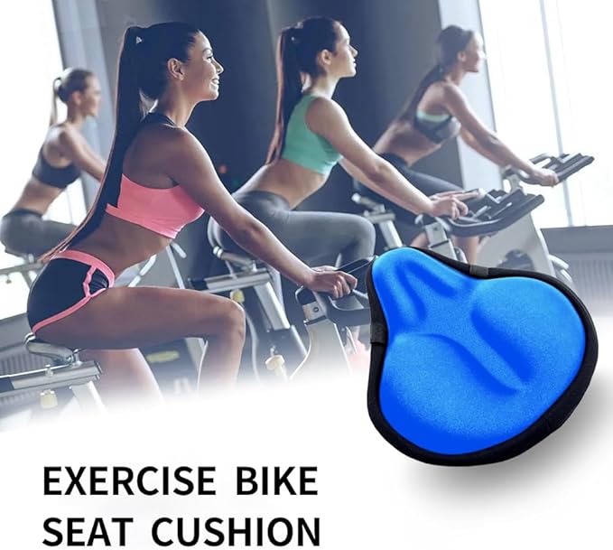 Bike Seat Cover, HUIOK Wide Gel Exercise Bike Seat Cushion for Women Men Comfort, Fits Spin, Stationary and Cruiser Bikes, Indoor Outdoor Cycling, Water Dust Resistant Cover Included