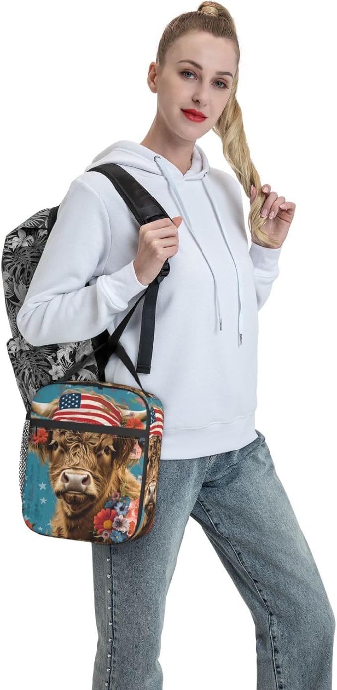 Insulated Lunch Box for Women Men, Highland Cow Theme Lunch Box Reusable Portable Lunch Bag Cooler Tote Waterproof Lunch Container for Office Picnic Work Travel