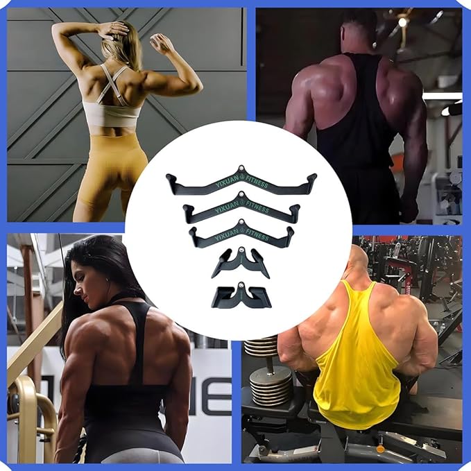 Thickened Steel Wide Grip & Close Grip Lat Pulldown Attachments - V Bar, Double D Row Handle & Tricep Press Down Bar for Home Gym Cable Machine Accessories