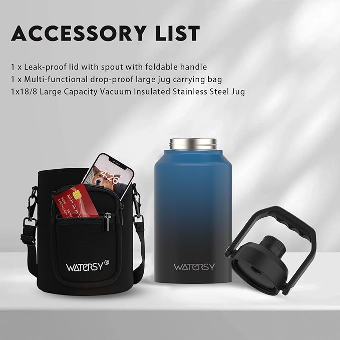 2/3 Gallon Water Bottle Insulated(Cold for 48 Hrs),BPA Free&Leak Proof,87oz Stainless Steel Water Jug/Flask,Big thermo,Large Water Bottle with Handle for Gym,Hiking,Camping,Gradient Blue