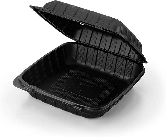 KARAT EARTH Clamshell Take Out Food Containers [9"x9" - 120 ct] To Go Containers | Microwavable, Freezer Safe, Soak-Resistant, Durable, Stackable | Vented for Hot/Cold Foods, Black