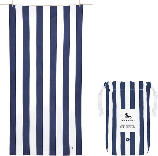 Dock & Bay Beach Towel - Quick Dry, Sand Free - Compact, Lightweight - 100% Recycled - Includes Bag - Cabana - Whitsunday Blue - Large (160x90cm, 63x35)