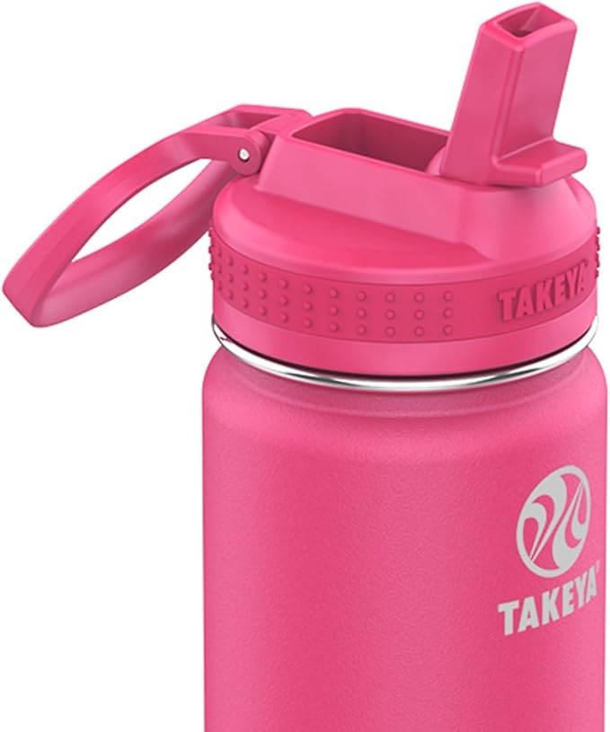 Takeya Actives 22 oz Water Bottle with Straw Lid - Double Wall Stainless Steel Insulation - Dishwasher Safe & BPA-Free - Removable Bumper - Dragon Fruit