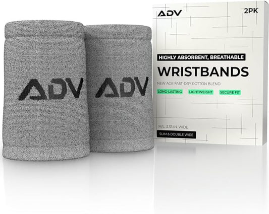 ADV Tennis Wristbands with New Age Polyester Cotton Blend - Ultra Absorbent Wrist Sweatbands - Doublewide & Slim Wrist Bands for Sweat - 4 Pack or 2 Pack