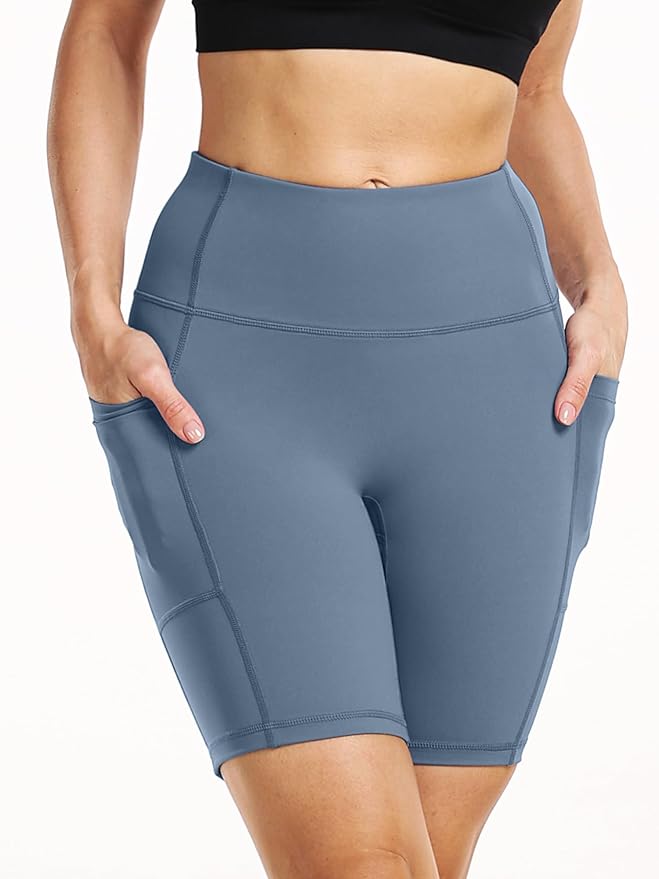 CADMUS Women's High Waist Spandex Yoga Shorts for Bike Running Two Side Pockets