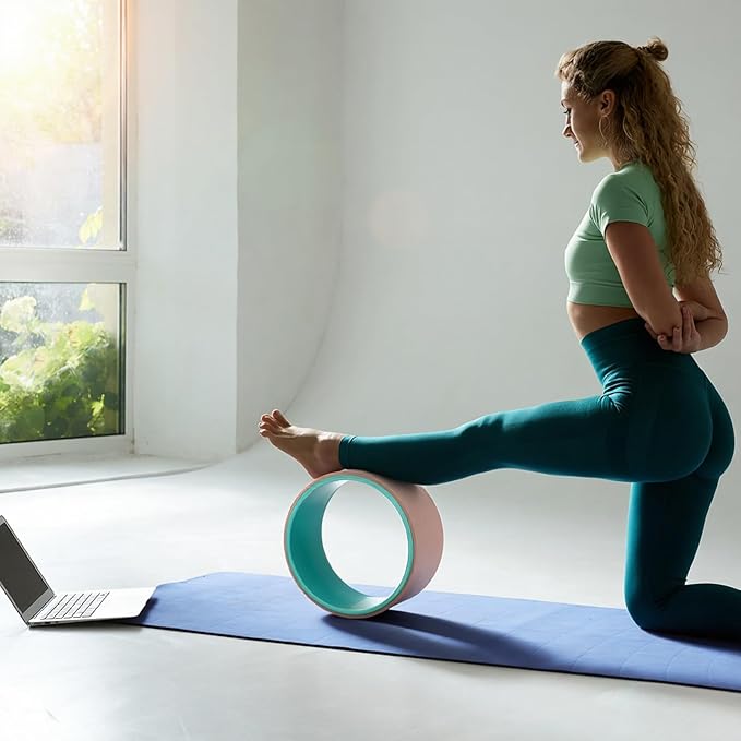 5 Pack Yoga Wheel Set Back Stretcher Wheel for Deep Tissue Massage Foam Roller for Back Pain Relief & Stretching, Trigger Point Therapy Ball, Resistance Loop Exercise Bands, Massage Roller